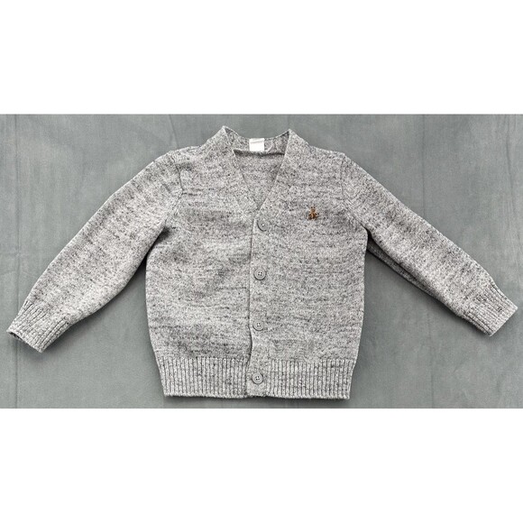 Baby GAP Cardigan Sweater 3 Years Gray Button Front Teddy Bear Logo Cotton - Picture 4 of 11